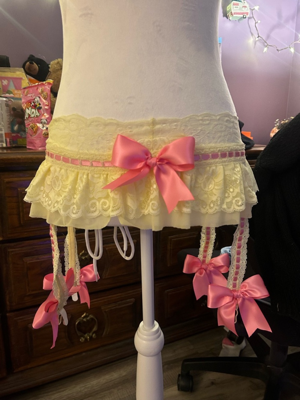 Trashy Lingerie Goldilocks Lace Garter Skirt with Pink Bows